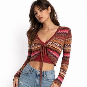 Vintage Y2K Save the Queen Crop Cardigan Babydoll Mod Tie-front Designer Sz L